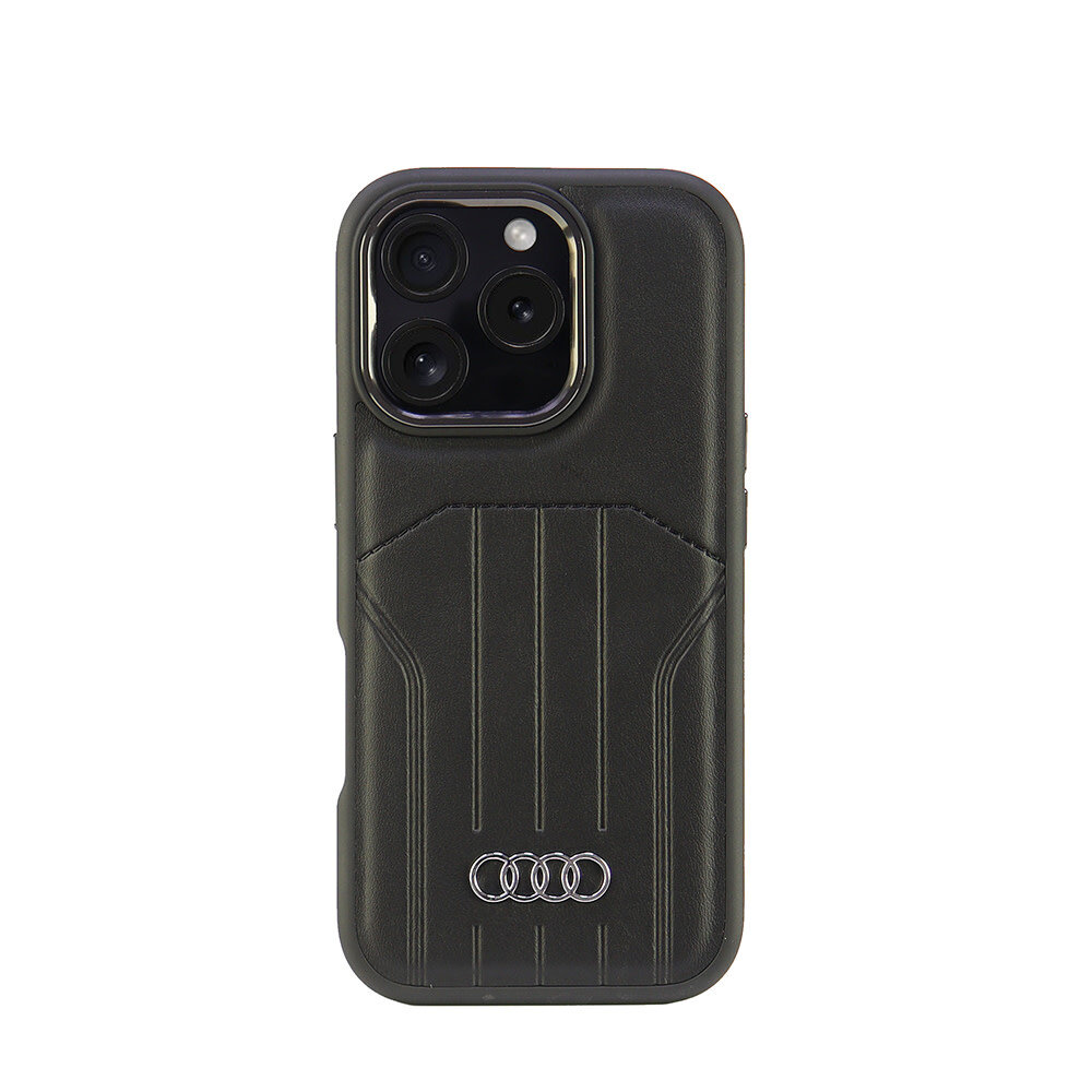 Audi Audi iPhone 16 Pro Back-Cover hul - synthetic leather - magsafe - Schwarz Audi Audi iPhone 16 Pro Back-Cover hul - synthetic leather - magsafe - Schwarz