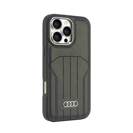 Audi Audi iPhone 16 Pro Max Backcover hoesje synthetic leather - magsafe - Zwart Audi Audi iPhone 16 Pro Max Backcover hoesje synthetic leather - magsafe - Zwart