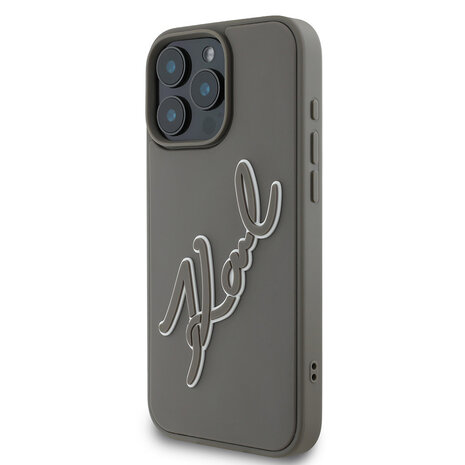 Karl Lagerfeld Karl Lagerfeld iPhone 16 Pro Max Backcover hoesje 3D rubber signature - Grijs Karl Lagerfeld Karl Lagerfeld iPhone 16 Pro Max Backcover hoesje 3D rubber signature - Grijs