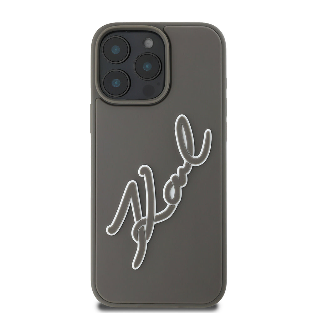 Karl Lagerfeld Karl Lagerfeld iPhone 16 Pro Max Backcover hoesje 3D rubber signature - Grijs Karl Lagerfeld Karl Lagerfeld iPhone 16 Pro Max Backcover hoesje 3D rubber signature - Grijs