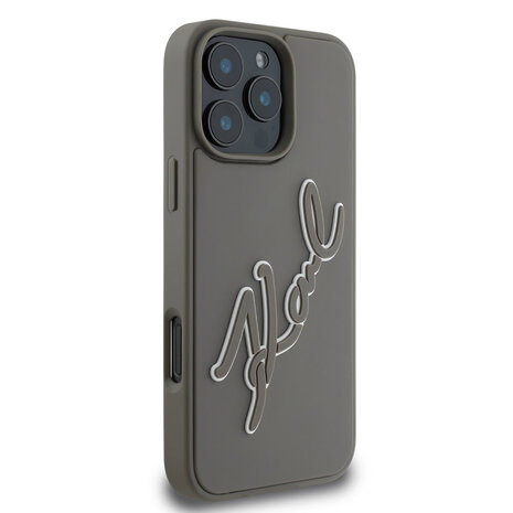 Karl Lagerfeld Karl Lagerfeld iPhone 16 Pro Max Backcover hoesje 3D rubber signature - Grijs Karl Lagerfeld Karl Lagerfeld iPhone 16 Pro Max Backcover hoesje 3D rubber signature - Grijs