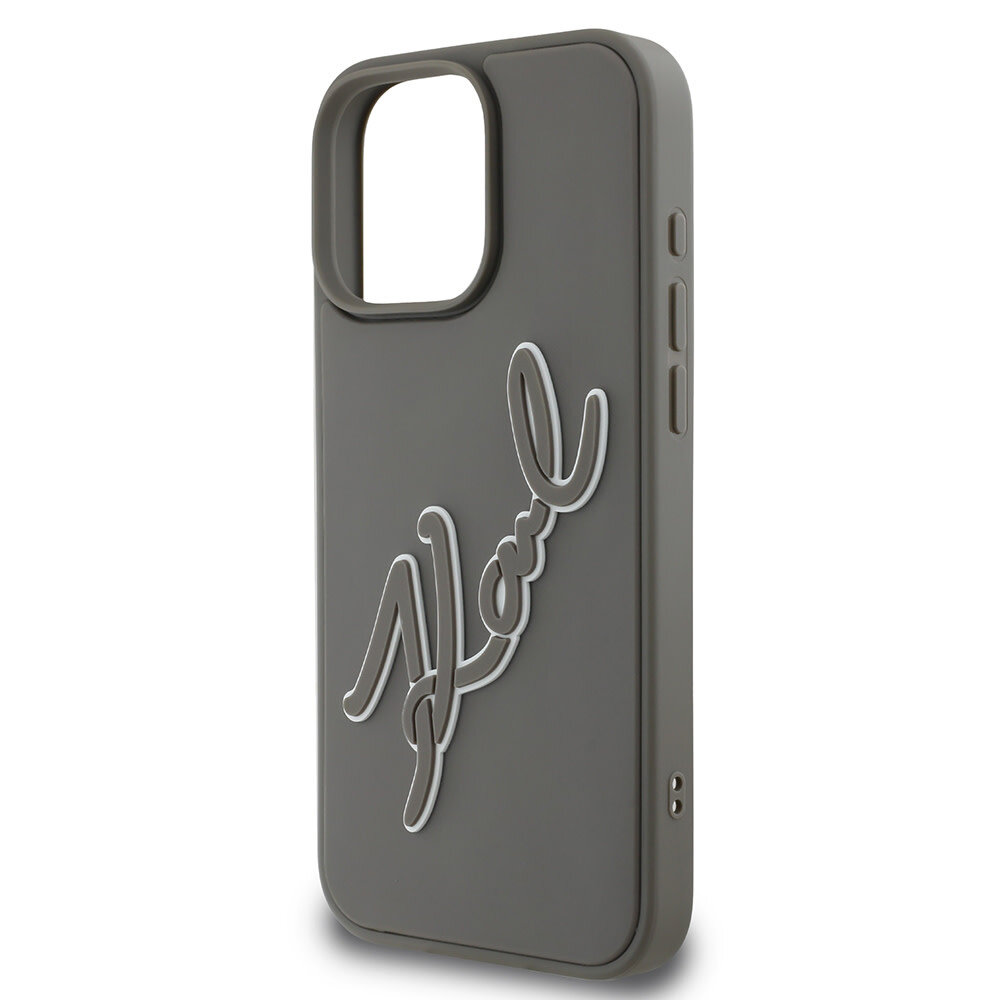 Karl Lagerfeld Karl Lagerfeld iPhone 16 Pro Max Backcover hoesje 3D rubber signature - Grijs Karl Lagerfeld Karl Lagerfeld iPhone 16 Pro Max Backcover hoesje 3D rubber signature - Grijs