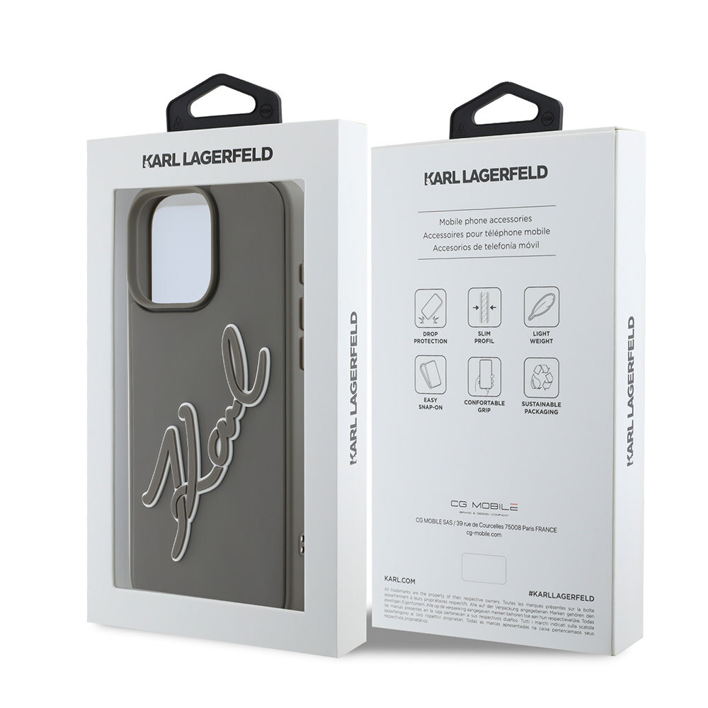Karl Lagerfeld Karl Lagerfeld iPhone 16 Pro Max Backcover hoesje 3D rubber signature - Grijs Karl Lagerfeld Karl Lagerfeld iPhone 16 Pro Max Backcover hoesje 3D rubber signature - Grijs