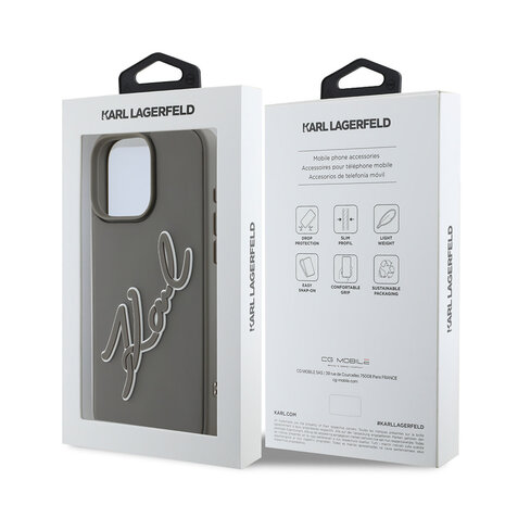 Karl Lagerfeld Karl Lagerfeld iPhone 16 Pro Max Backcover hoesje 3D rubber signature - Grijs Karl Lagerfeld Karl Lagerfeld iPhone 16 Pro Max Backcover hoesje 3D rubber signature - Grijs