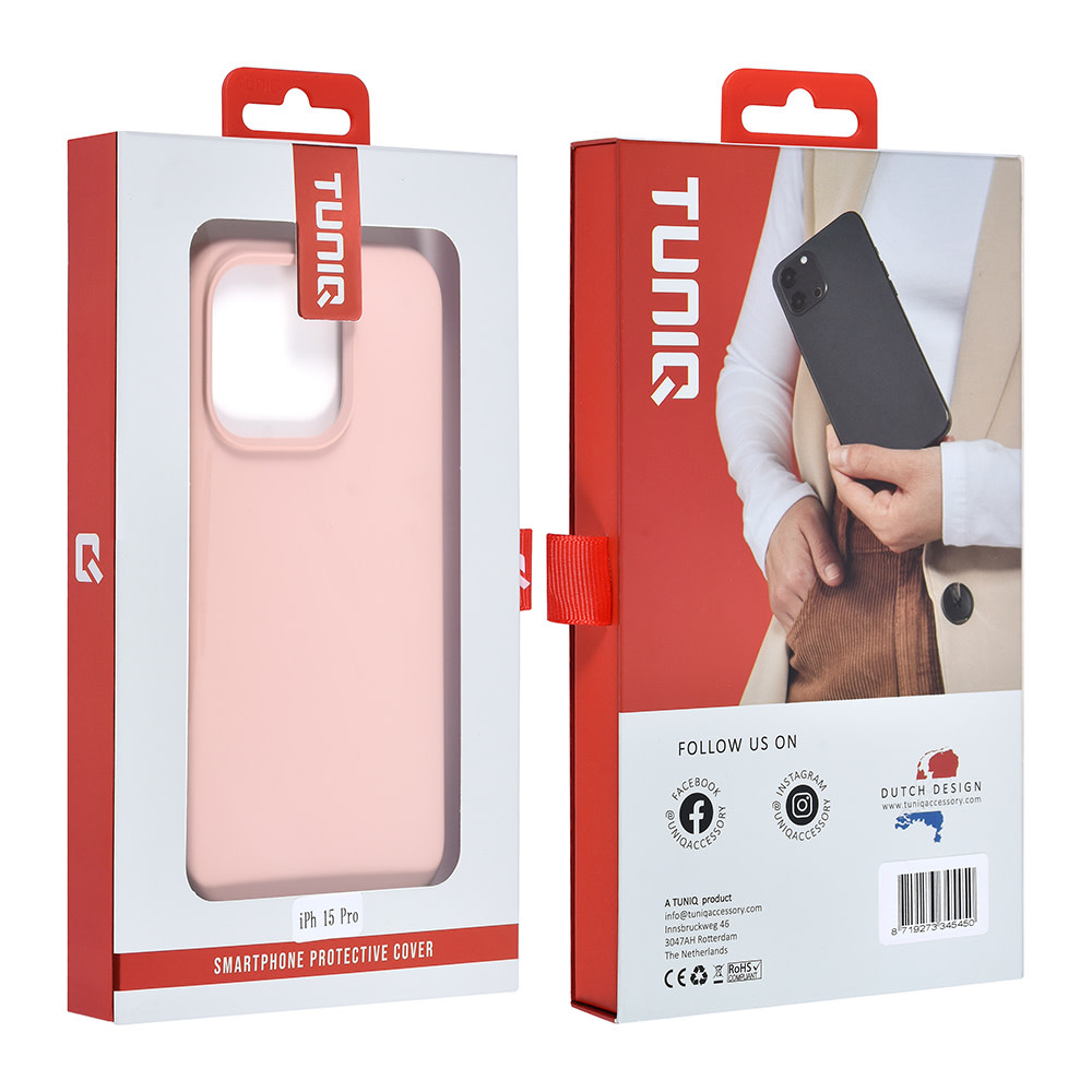 TUNIQ TUNIQ iPhone 15 Pro Backcover hoesje Premium Liquid silicone - Roze, foto 4 van 6
