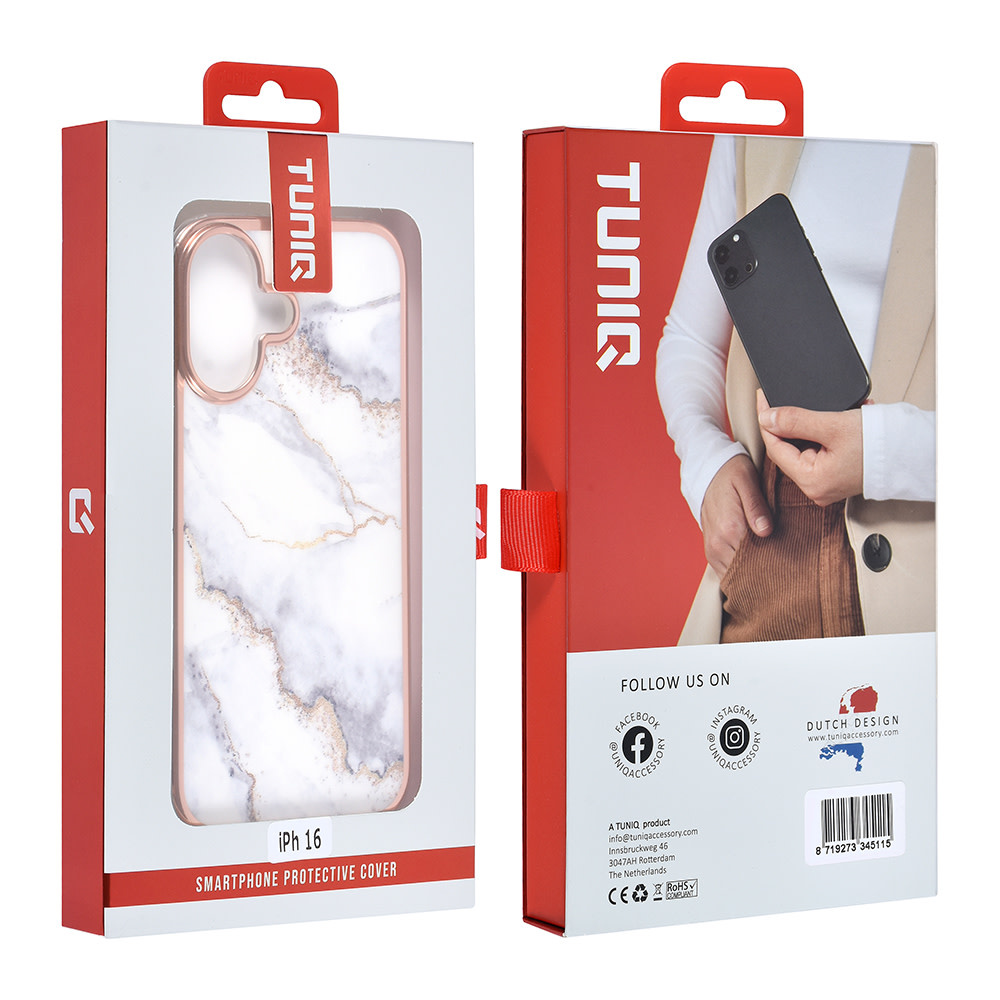 TUNIQ TUNIQ iPhone 16 Backcover hoesje Silicone - Marble White, foto 4 van 4