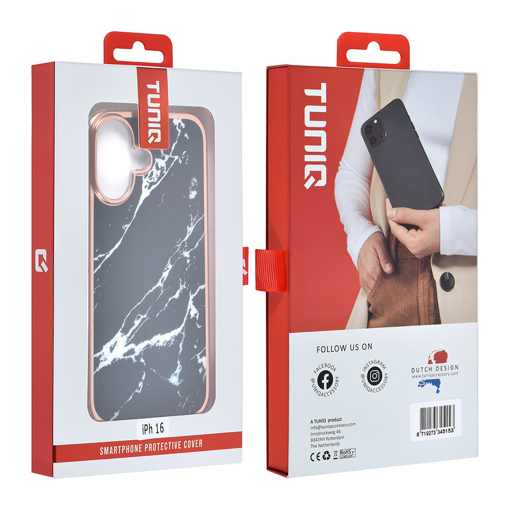 TUNIQ TUNIQ iPhone 16 Backcover hoesje Silicone - Marble Black