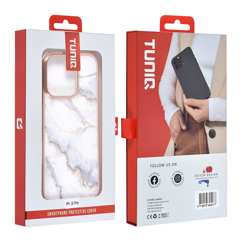 TUNIQ TUNIQ iPhone 16 Pro Backcover hoesje Silicone - Marble White, foto 4 van 4
