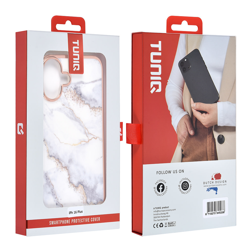 TUNIQ TUNIQ iPhone 16 Plus Backcover hoesje Silicone - Marble White, foto 3 van 4