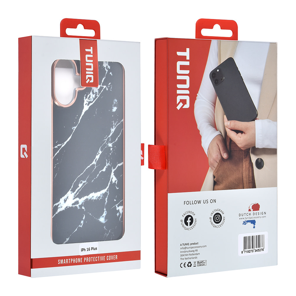 TUNIQ TUNIQ iPhone 16 Plus Backcover hoesje Silicone - Marble Black, foto 3 van 4