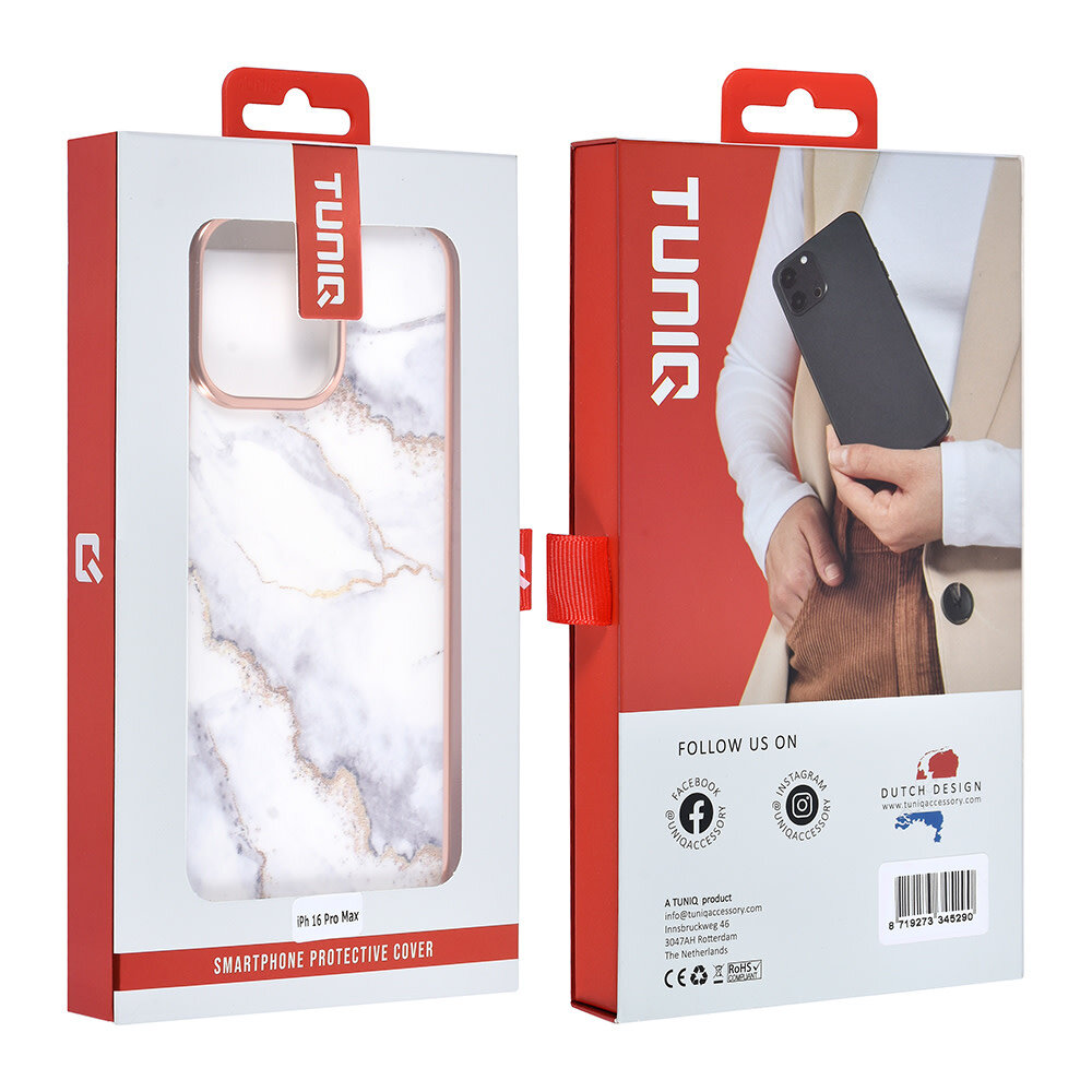 TUNIQ TUNIQ iPhone 16 Pro Max Back cover case - Silicone - Marble White TUNIQ TUNIQ iPhone 16 Pro Max Back cover case - Silicone - Marble White