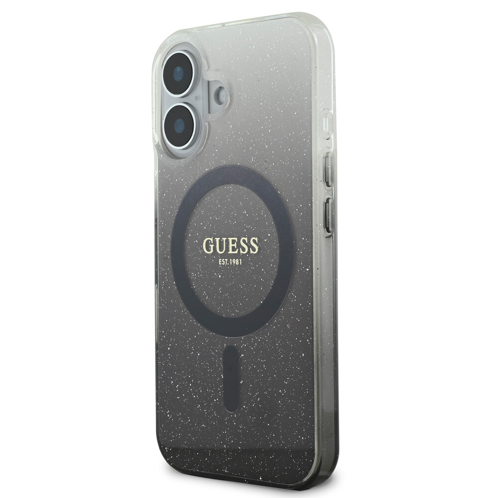 Guess Guess iPhone 16 Back cover case - Magsafe IML glitter gradient - Black Guess Guess iPhone 16 Back cover case - Magsafe IML glitter gradient - Black