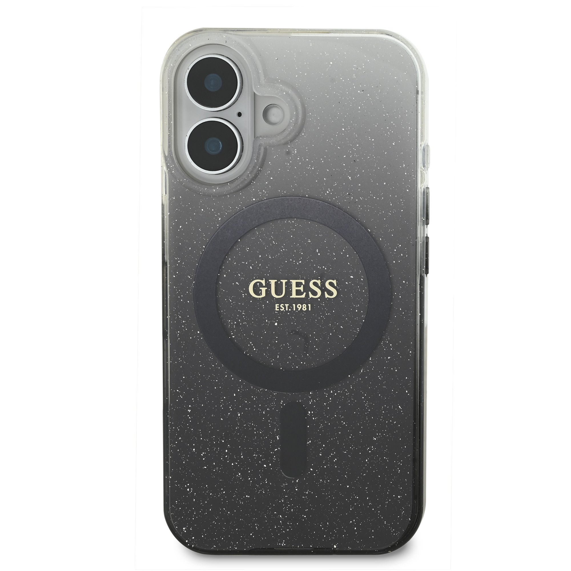Guess Guess iPhone 16 Backcover hoesje Magsafe IML glitter gradient - Zwart, foto 3 van 6