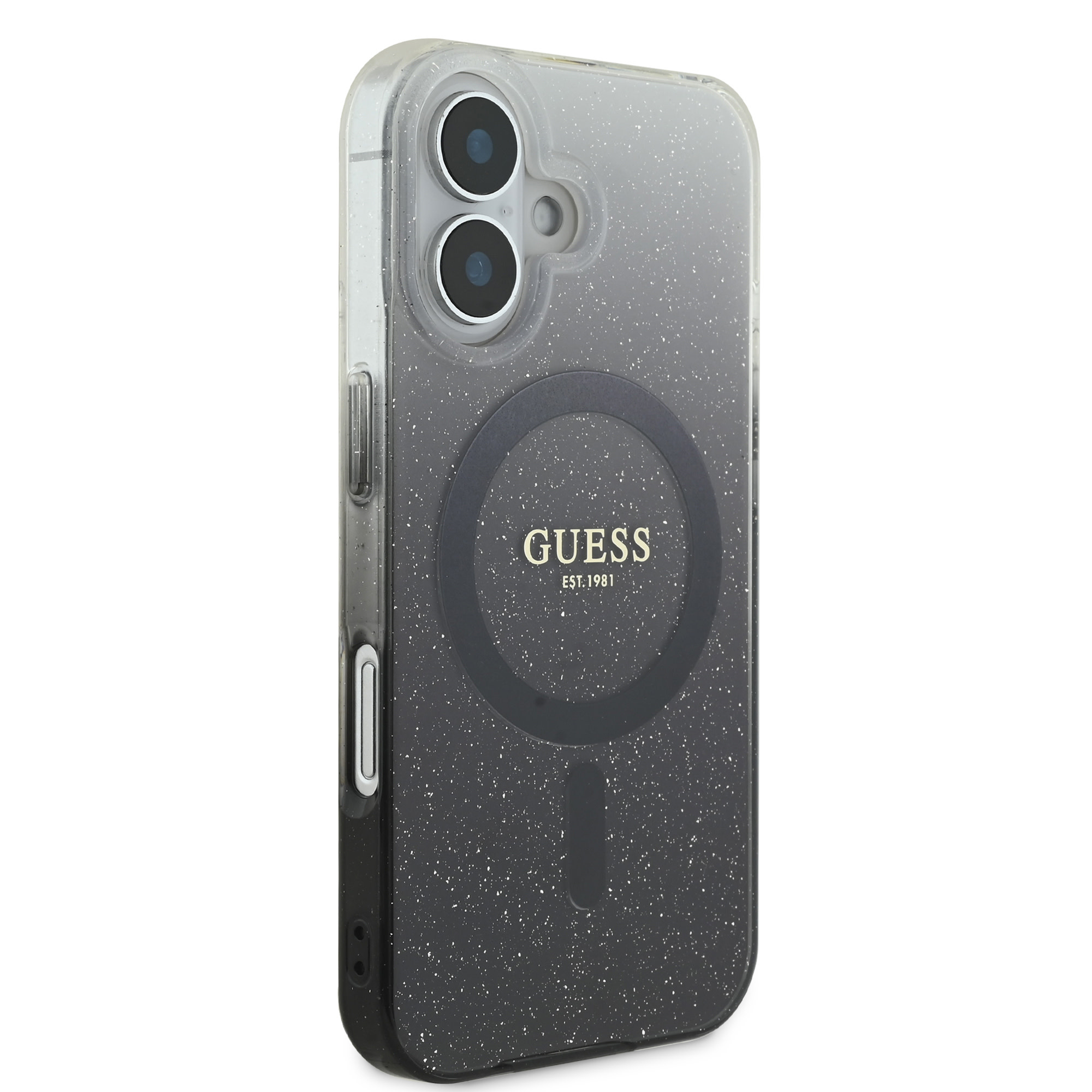 Guess Guess iPhone 16 Backcover hoesje Magsafe IML glitter gradient - Zwart, foto 4 van 6