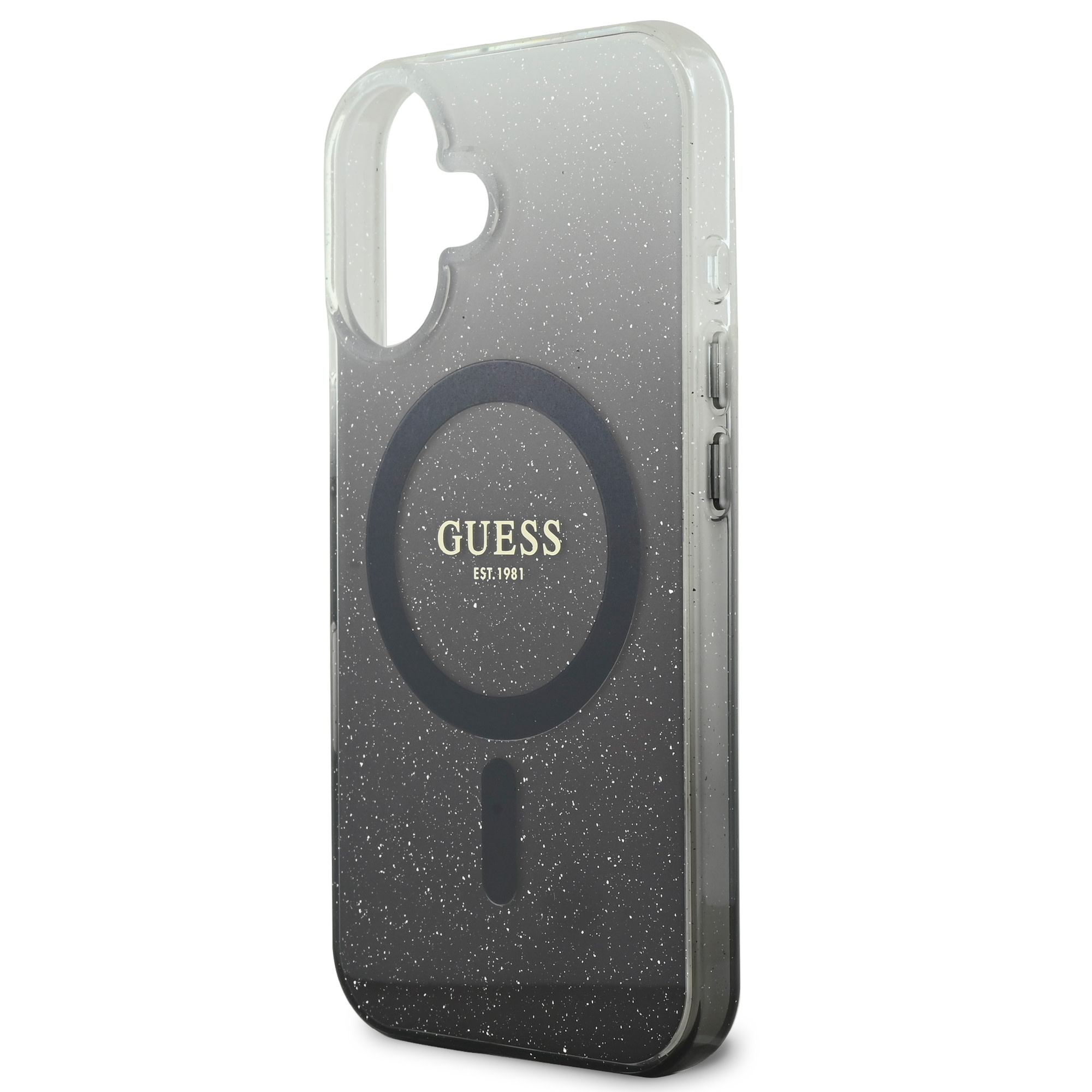 Guess Guess iPhone 16 Backcover hoesje Magsafe IML glitter gradient - Zwart, foto 6 van 6