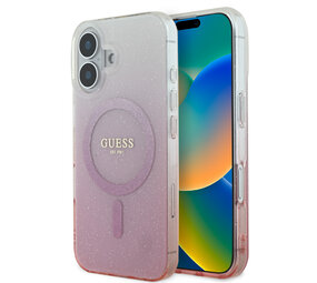 Guess Guess iPhone 16 Backcover hoesje Magsafe IML glitter gradient - Roze Guess Guess iPhone 16 Backcover hoesje Magsafe IML glitter gradient - Roze