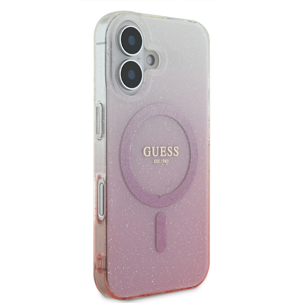 Guess Guess iPhone 16 Back cover coque Magsafe IML glitter gradient - Rose Guess Guess iPhone 16 Back cover coque Magsafe IML glitter gradient - Rose