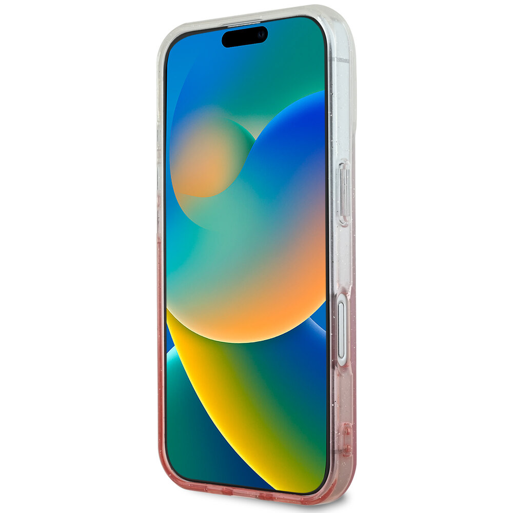 Guess Guess iPhone 16 Backcover hoesje Magsafe IML glitter gradient - Roze Guess Guess iPhone 16 Backcover hoesje Magsafe IML glitter gradient - Roze