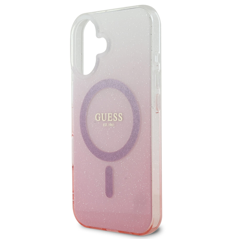 Guess Guess iPhone 16 Back-Cover hul - Magsafe IML glitter gradient - Rosa Guess Guess iPhone 16 Back-Cover hul - Magsafe IML glitter gradient - Rosa
