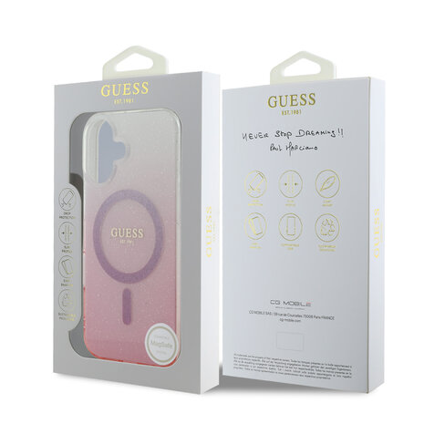 Guess Guess iPhone 16 Back cover coque Magsafe IML glitter gradient - Rose Guess Guess iPhone 16 Back cover coque Magsafe IML glitter gradient - Rose