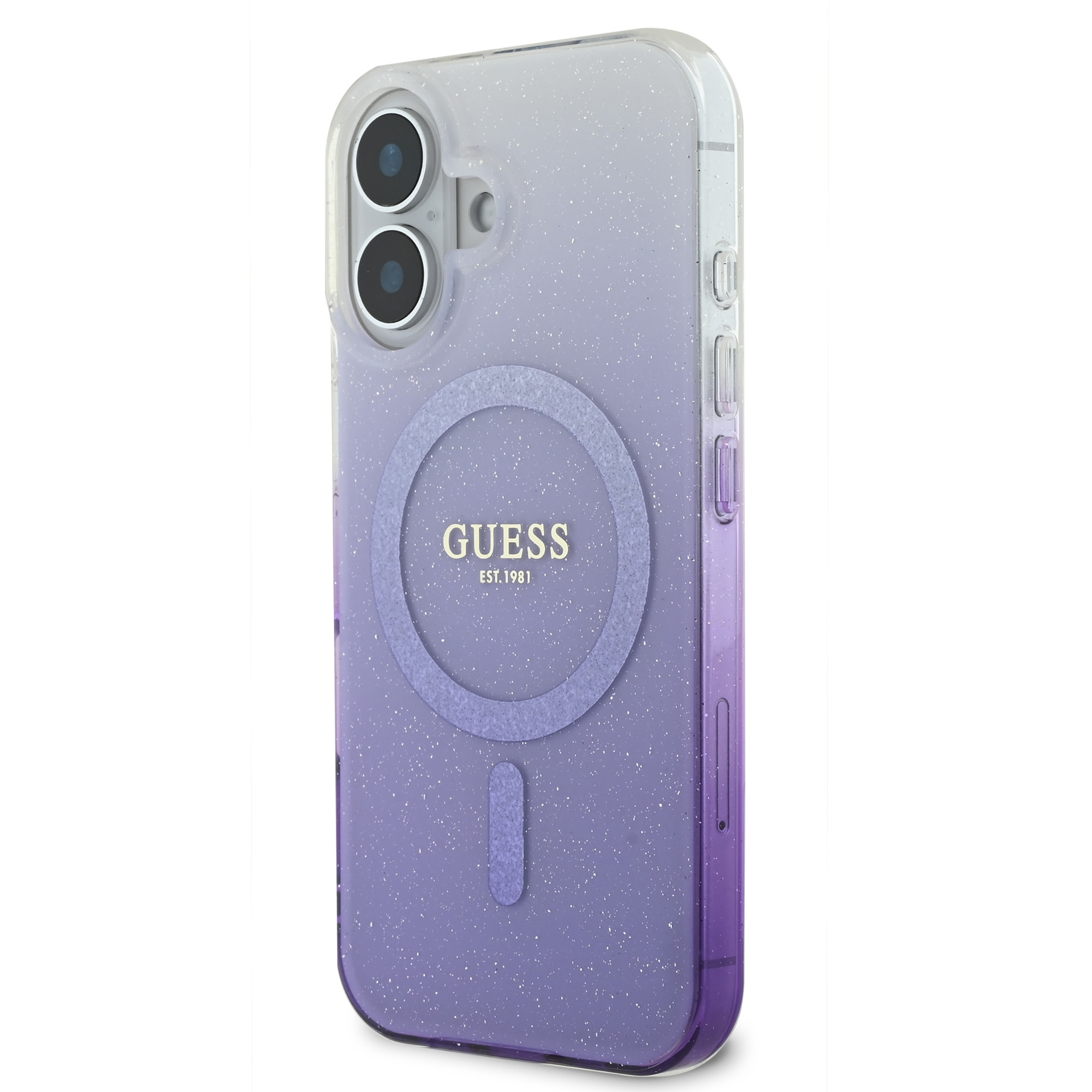Guess Guess iPhone 16 Backcover hoesje Magsafe IML glitter gradient - Paars, foto 2 van 6