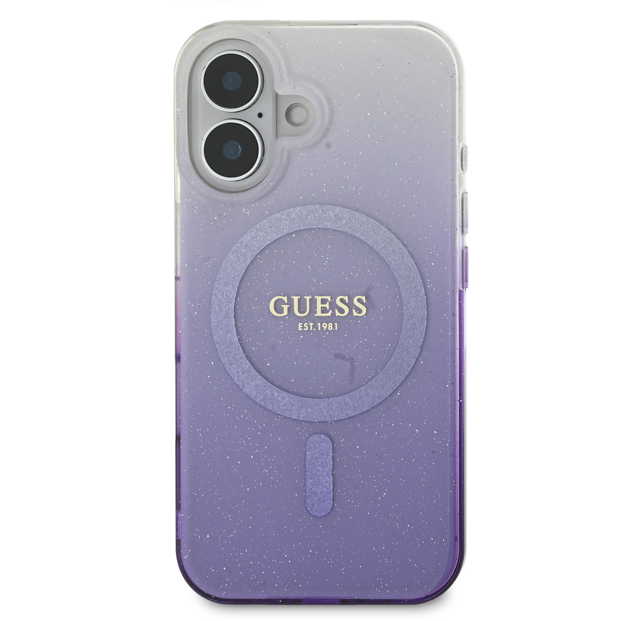 Guess Guess iPhone 16 Backcover hoesje Magsafe IML glitter gradient - Paars, foto 3 van 6