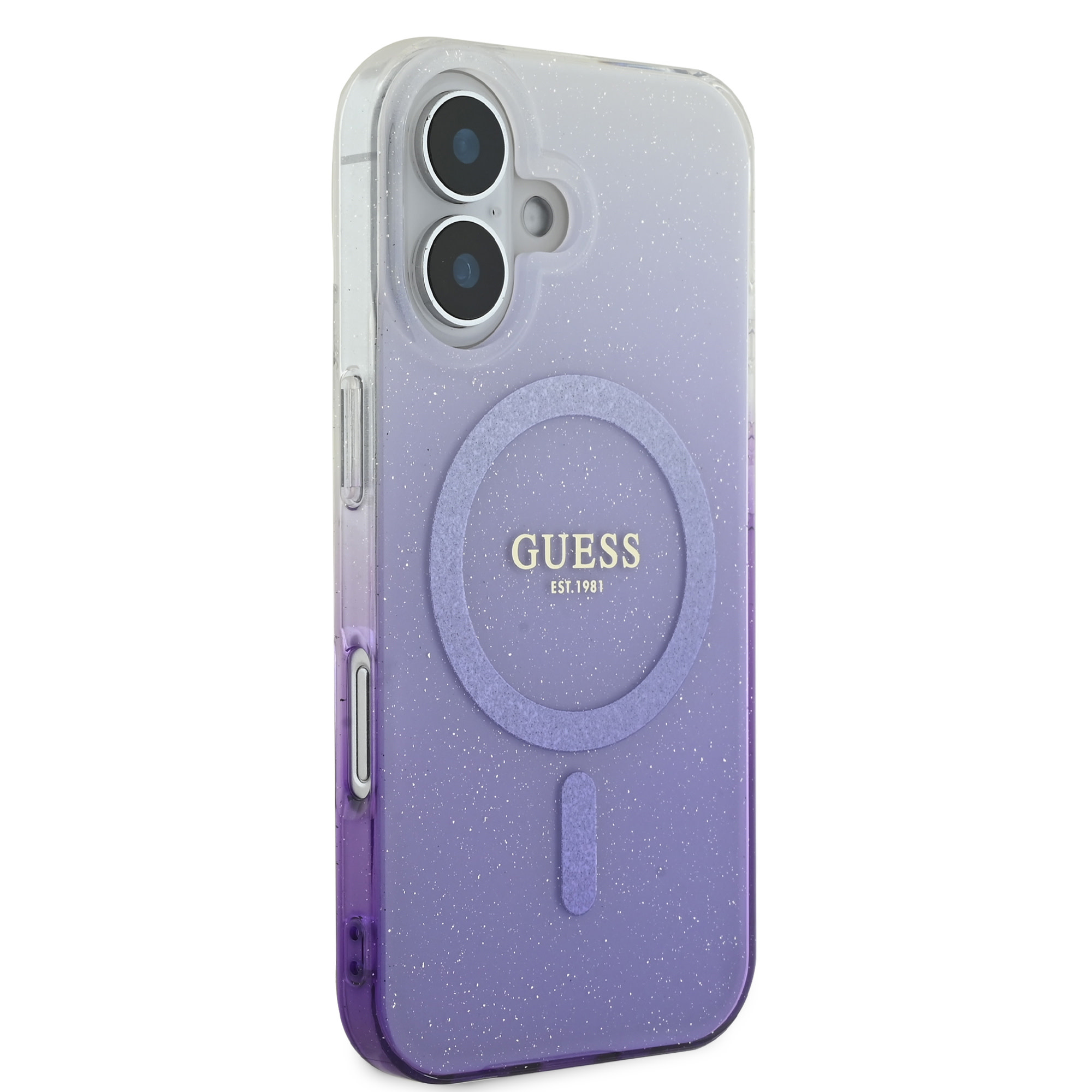 Guess Guess iPhone 16 Backcover hoesje Magsafe IML glitter gradient - Paars, foto 4 van 6