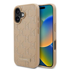 Karl Lagerfeld iPhone 16 Back-Cover hul - Magsafe PU hot stamp - Beige