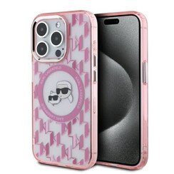 Karl Lagerfeld iPhone 16 Pro Backcover hoesje Magsafe IML metal monogram kc - Roze
