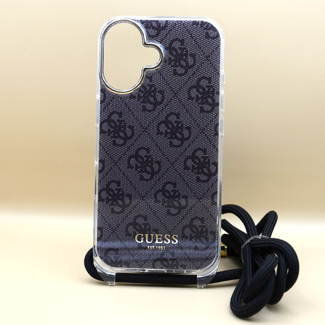 Guess Guess iPhone 16 Back cover coque Crossbody cord 4G print - Noir Guess Guess iPhone 16 Back cover coque Crossbody cord 4G print - Noir