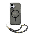 Guess Guess iPhone 16 Pro Max Backcover hoesje Magsafe ML Glitter with pearl strap - Zwart