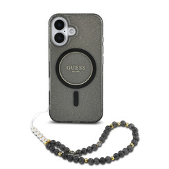 Guess iPhone 16 Pro Max Back cover case - Magsafe ML Glitter with pearl strap - Black