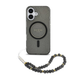 Guess Guess iPhone 16 Pro Max Back-Cover hul - Magsafe ML Glitter with pearl strap - Schwarz Guess Guess iPhone 16 Pro Max Back-Cover hul - Magsafe ML Glitter with pearl strap - Schwarz