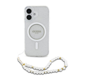 Guess Guess iPhone 16 Back cover case - Magsafe IML Flowers with pearl strap - Transparent Guess Guess iPhone 16 Back cover case - Magsafe IML Flowers with pearl strap - Transparent