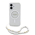 Guess Guess iPhone 16 Pro Max Back cover case - Magsafe ML Glitter with pearl strap - Transparent