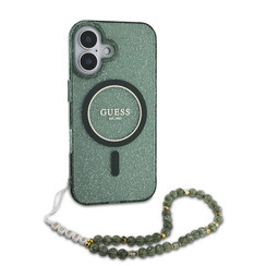 Guess iPhone 16 Pro Max Back cover case - Magsafe ML Glitter with pearl strap - Green