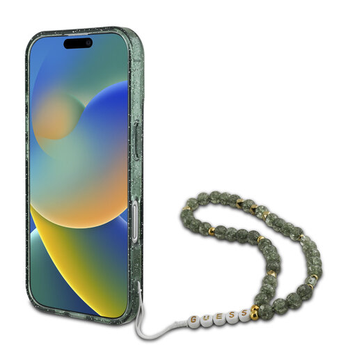 Guess Guess iPhone 16 Pro Max Back cover case - Magsafe ML Glitter with pearl strap - Green