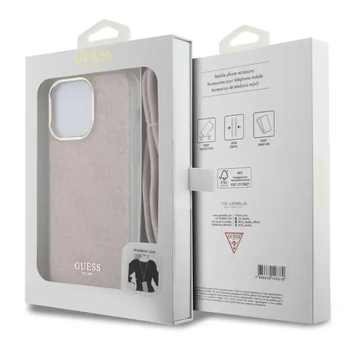 Guess Guess iPhone 16 Pro Backcover hoesje Crossbody cord 4G print - Roze