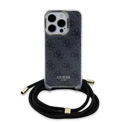 Guess iPhone 16 Back cover case - Crossbody cord 4G print - Black