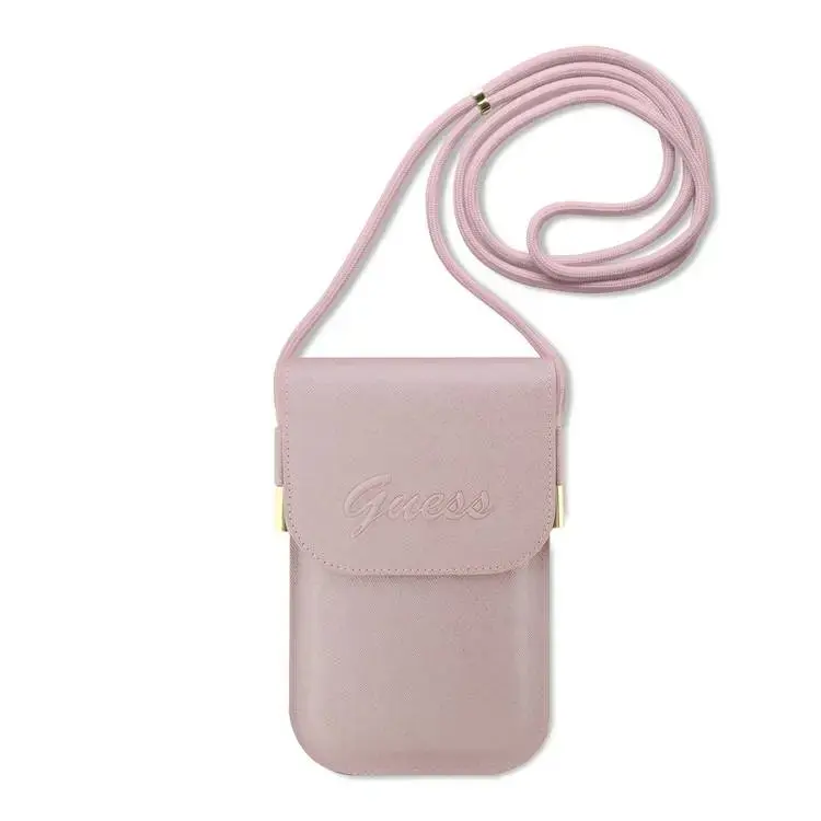 Guess Guess PU Leather Telefoontas - Wallet Bag - Embossed Logo - Roze