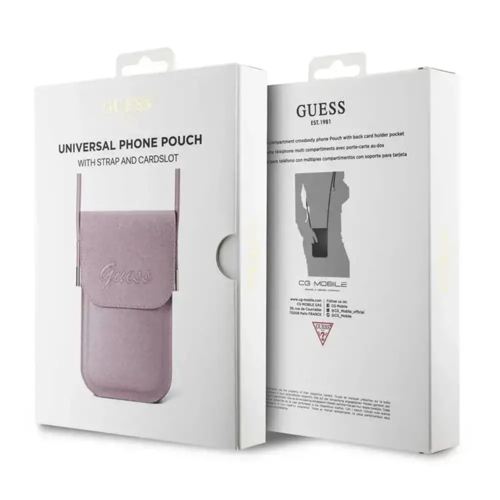 Guess Guess PU Leather Telefoontas - Wallet Bag - Embossed Logo - Roze Guess Guess PU Leather Telefoontas - Wallet Bag - Embossed Logo - Roze