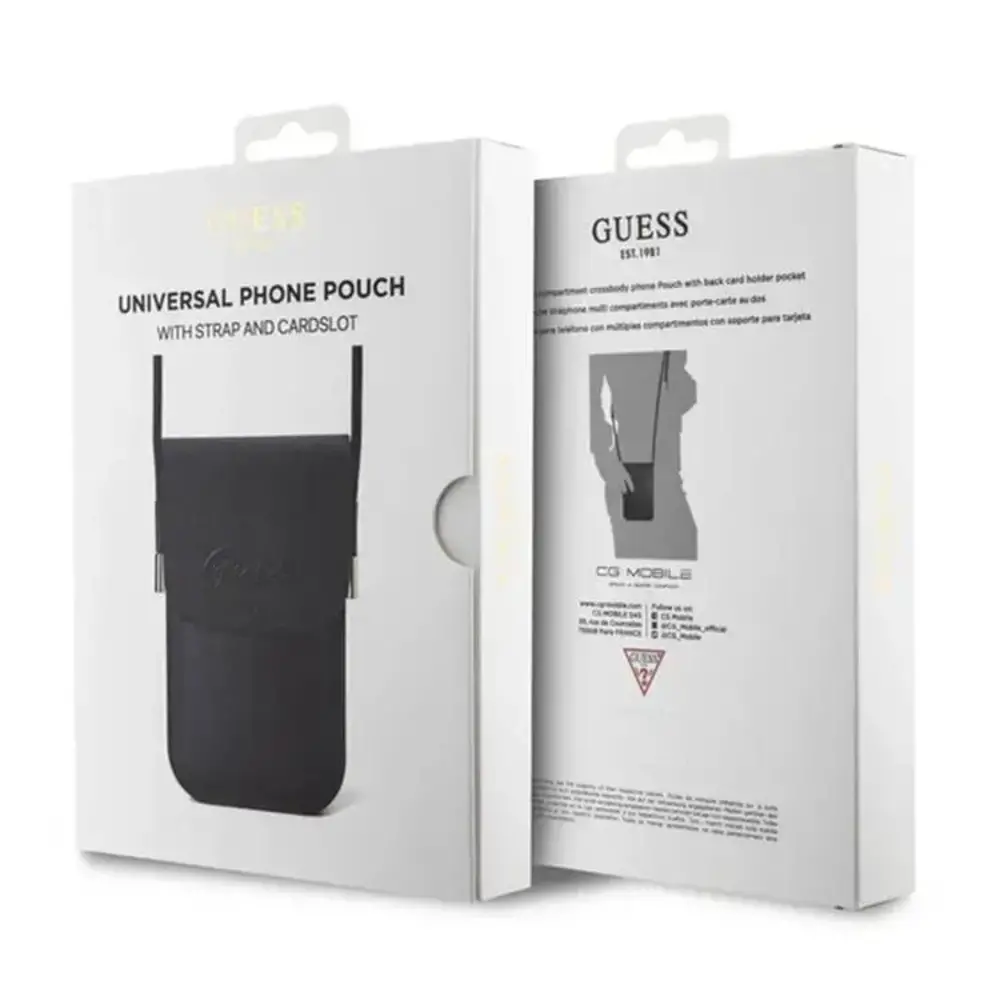 Guess Guess PU Leather Telefoontas - Wallet Bag - Embossed Logo - Zwart