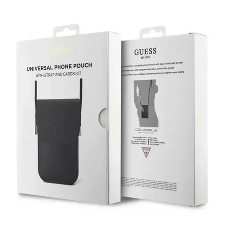 Guess Guess PU Leather Telefoontas - Wallet Bag - Embossed Logo - Zwart Guess Guess PU Leather Telefoontas - Wallet Bag - Embossed Logo - Zwart