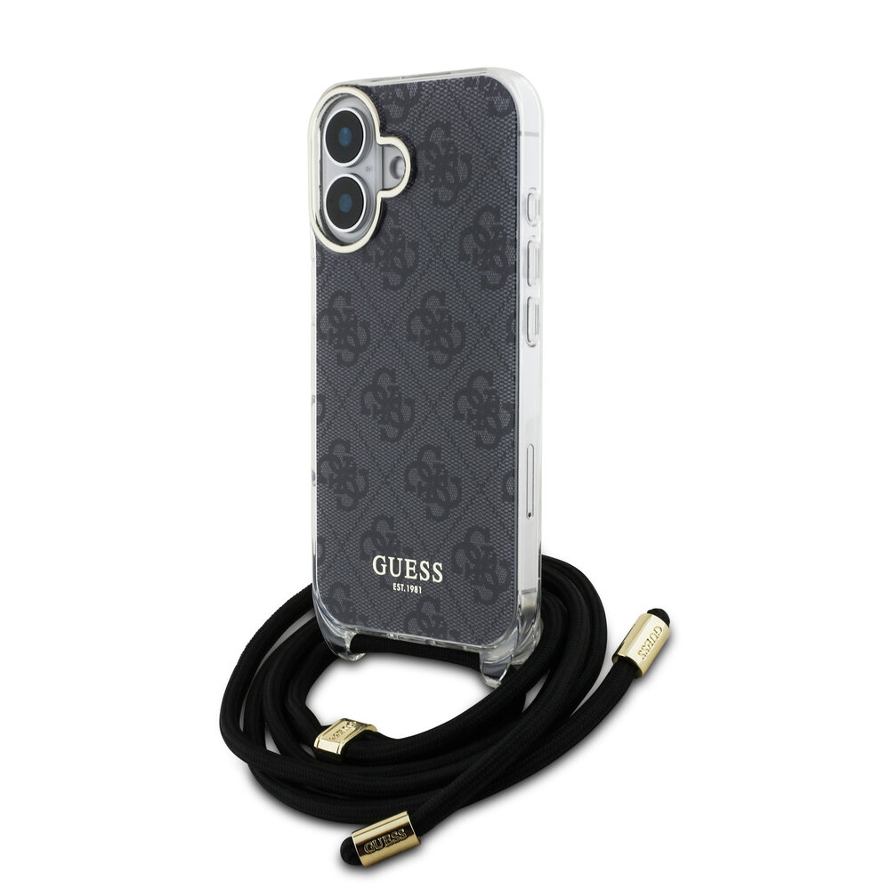 Guess Guess iPhone 16 Back cover coque Crossbody cord 4G print - Noir Guess Guess iPhone 16 Back cover coque Crossbody cord 4G print - Noir