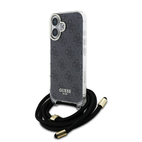 Guess Guess iPhone 16 Back cover coque Crossbody cord 4G print - Noir Guess Guess iPhone 16 Back cover coque Crossbody cord 4G print - Noir