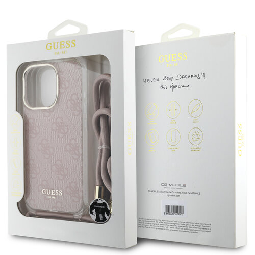Guess Guess iPhone 16 Pro Backcover hoesje Crossbody cord 4G print - Roze