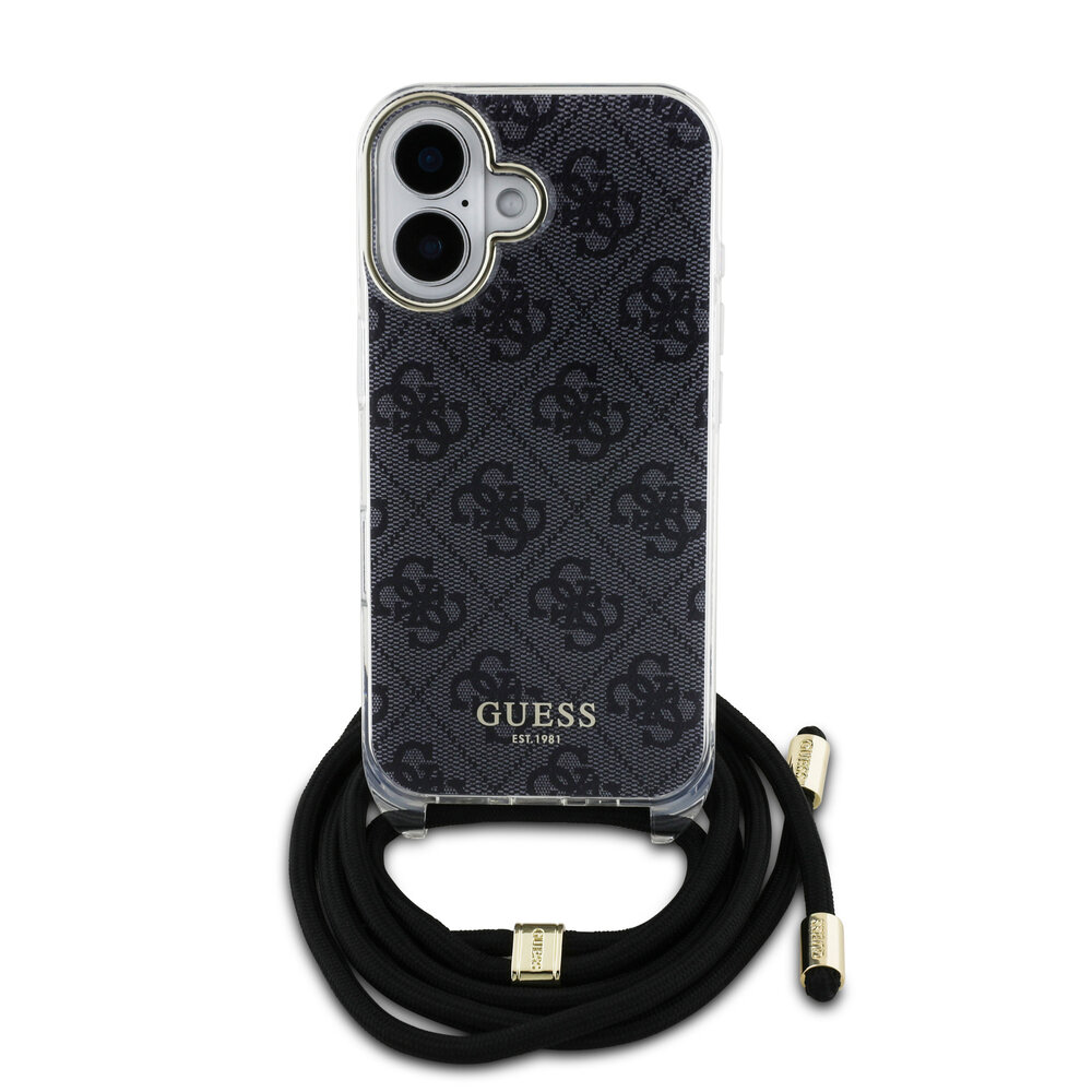 Guess Guess iPhone 16 Back cover coque Crossbody cord 4G print - Noir Guess Guess iPhone 16 Back cover coque Crossbody cord 4G print - Noir