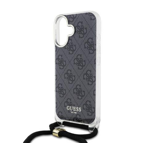 Guess Guess iPhone 16 Back cover coque Crossbody cord 4G print - Noir Guess Guess iPhone 16 Back cover coque Crossbody cord 4G print - Noir
