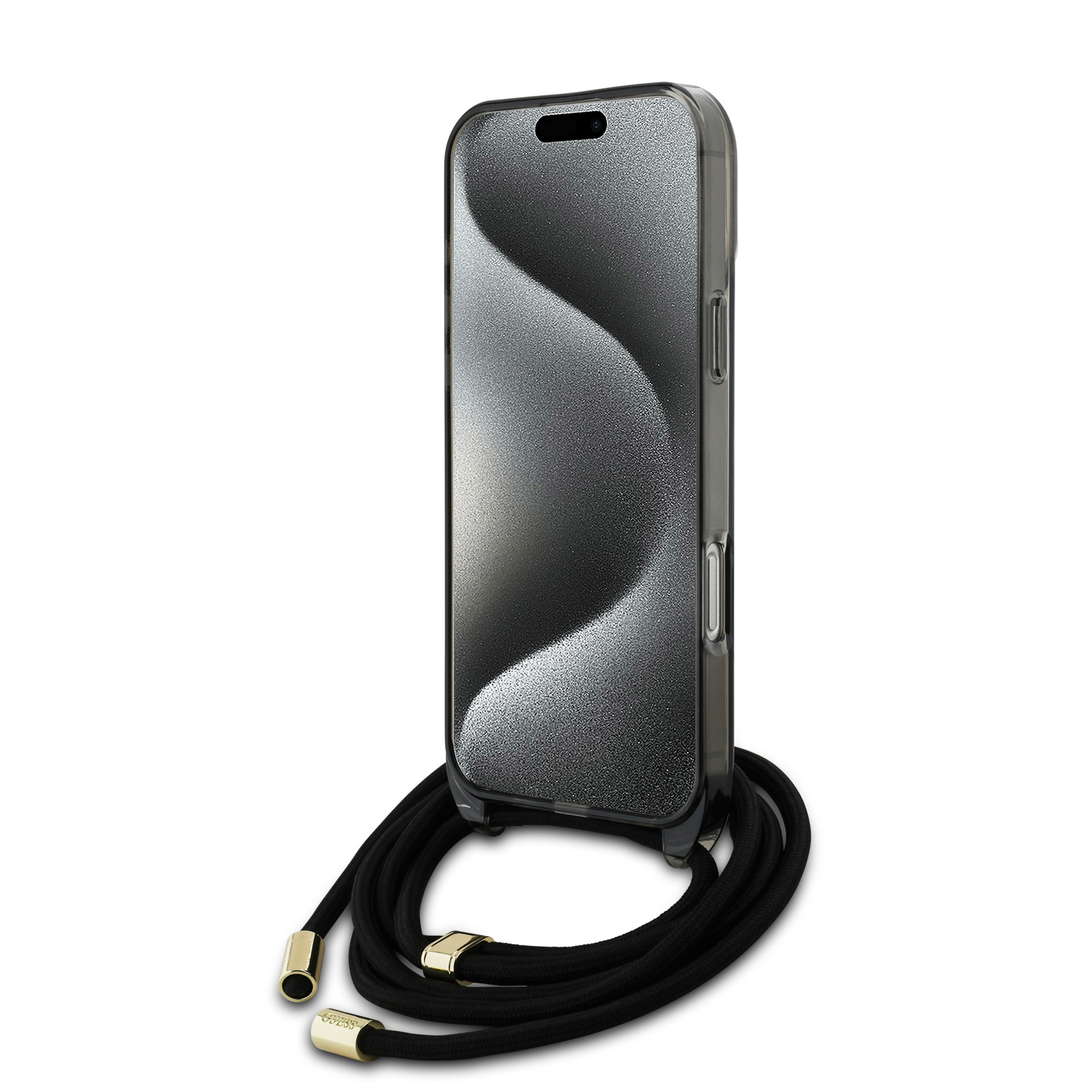 Guess Guess iPhone 16 Pro Backcover hoesje Magsafe IML crossbody cord script - Zwart, foto 4 van 6
