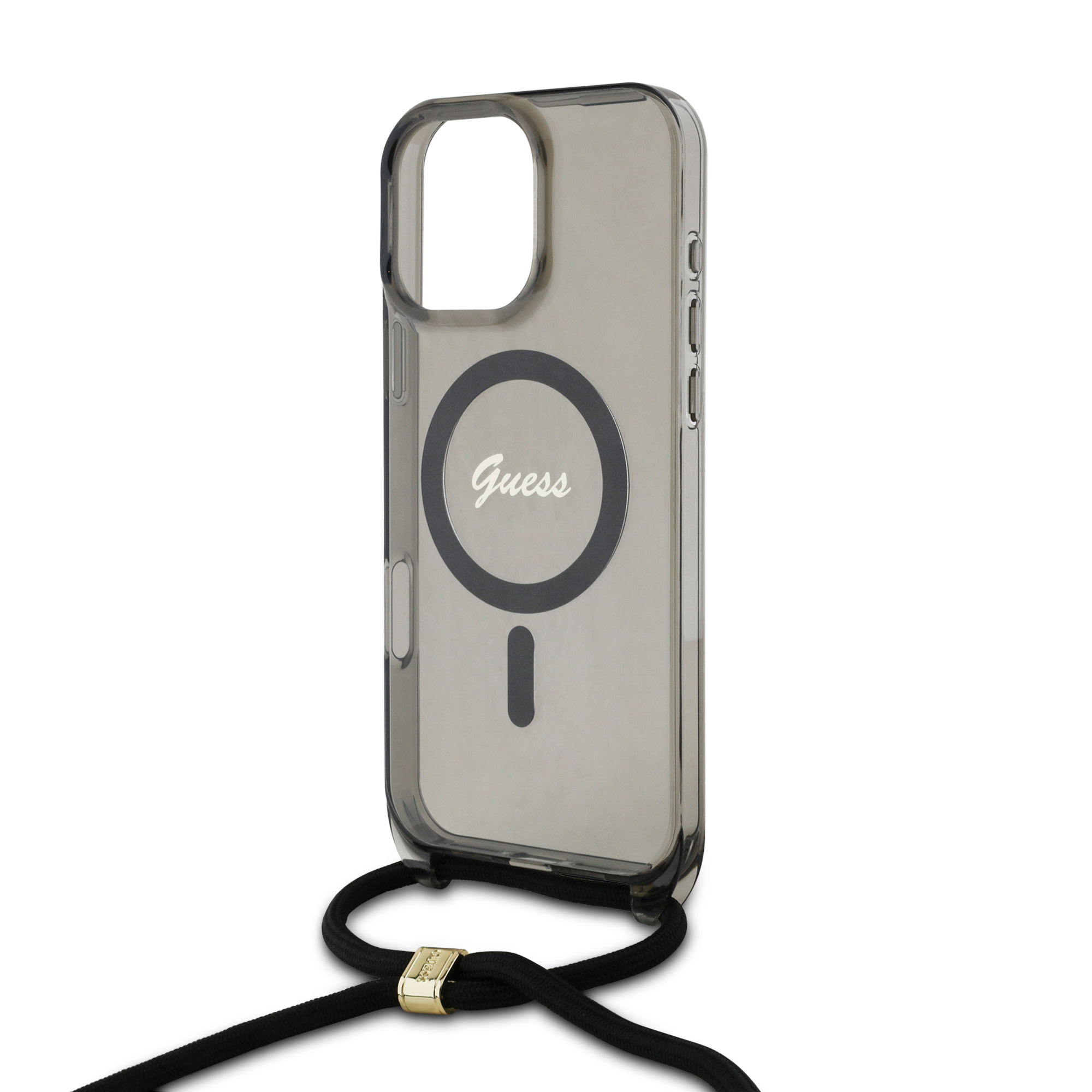 Guess Guess iPhone 16 Pro Backcover hoesje Magsafe IML crossbody cord script - Zwart, foto 5 van 6